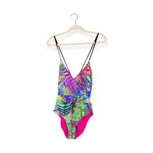 NWT WET Swimwear Neon Multicolor Isla De Ibiza One Elsa Piece Swimsuit Size M